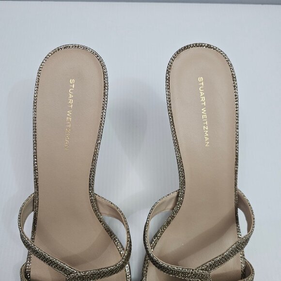 Stuart Weitzman Soiree Shimmer Heels Womens 9.5 Gold Strappy Evening Sandal - Picture 7 of 12